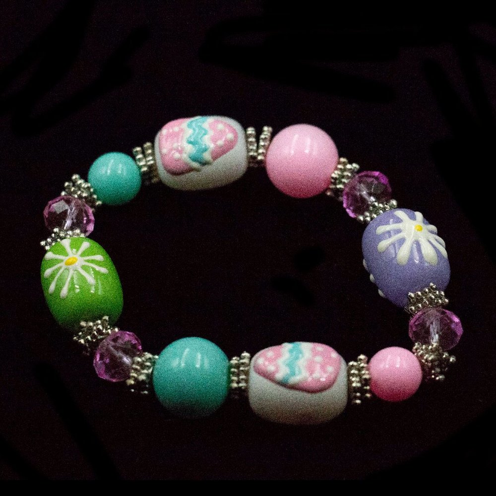 NEW MULTI-COLORED LARGE GLASS BEAD STRETCH BRACELET - JBSTSM1